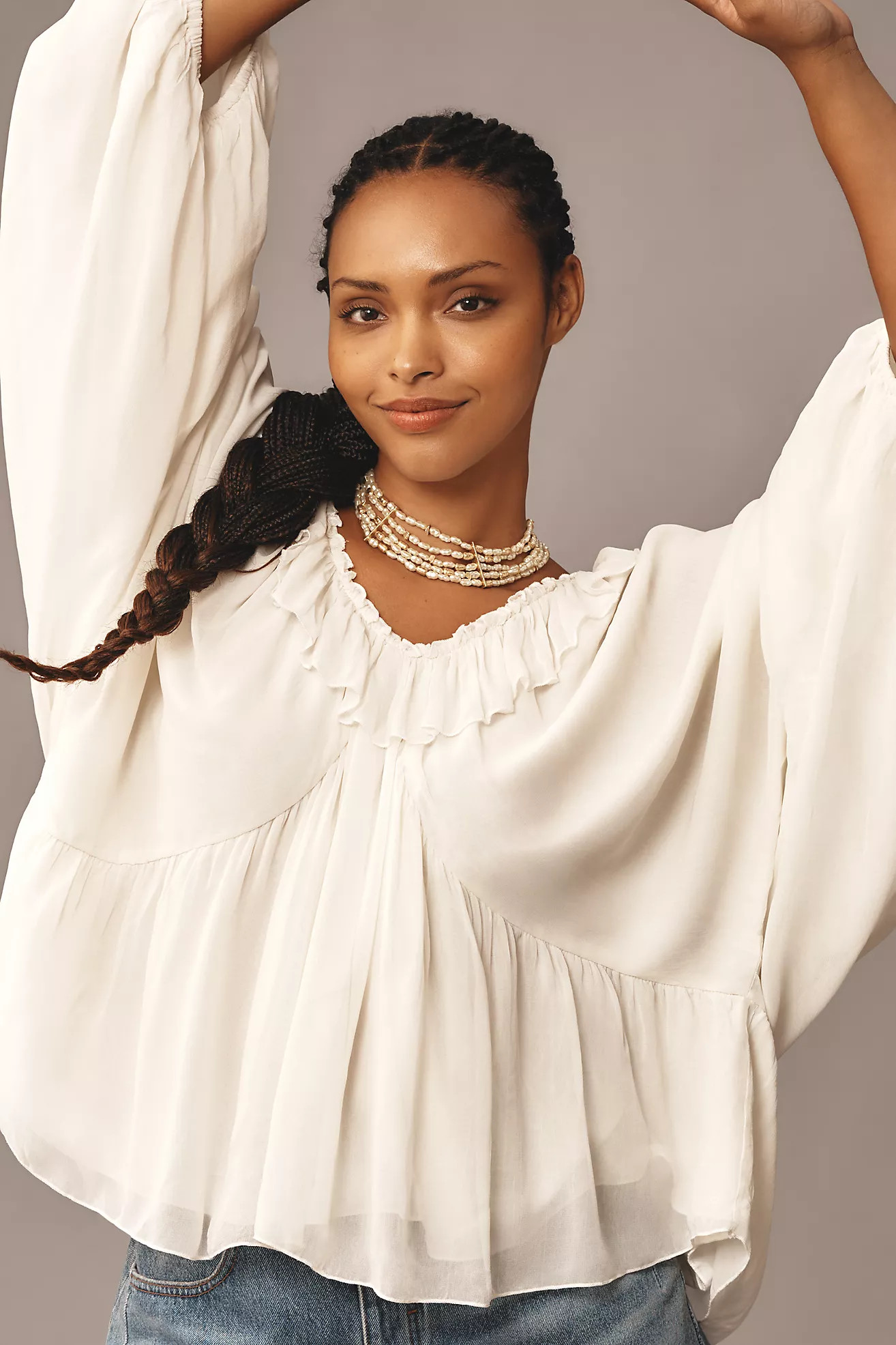 Forever That Girl Long-Sleeve Sheer Peasant Blouse | Anthropologie (US)