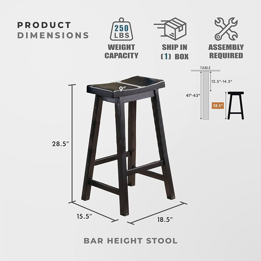 Lexicon Finnian Saddle Solid Wood Bar Height Bar Stool Set of 2 - Saddle Kitchen Stool Dining Hei... | Amazon (US)