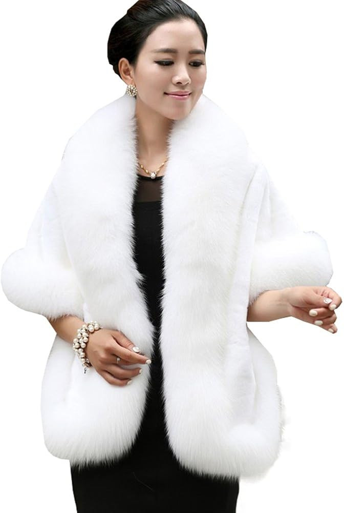 Caracilia Women's Faux Fur Coat Wedding Cloak Cape Shawl for Evening Party | Amazon (US)