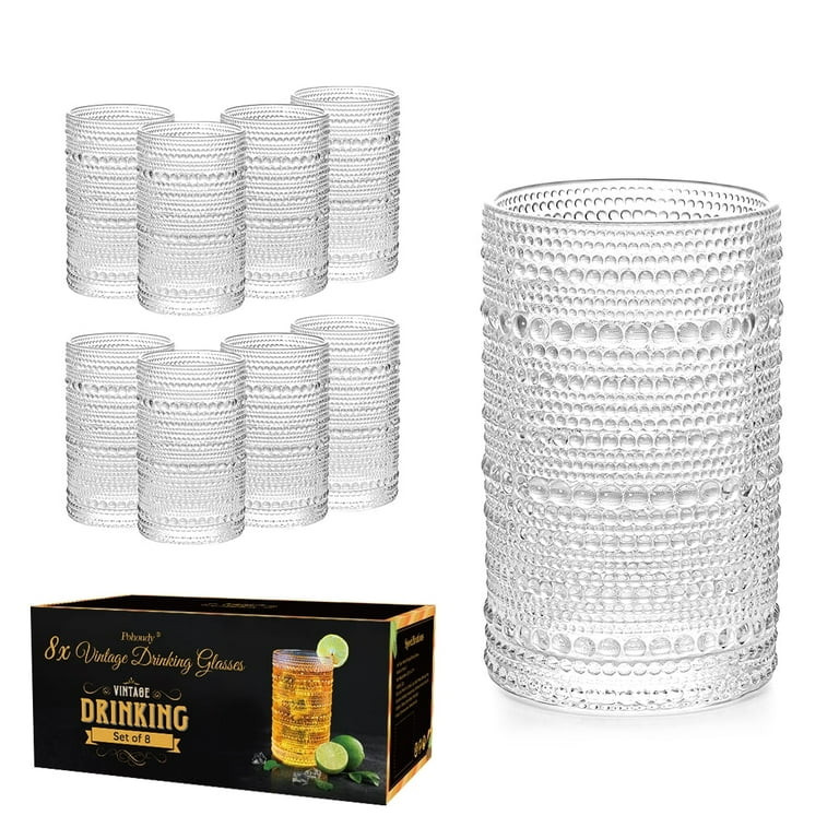 Hobnail Drinking Glasses Set of 8 - 12oz Vintage Beaded Highball Glasses, Clear Retro Kitchen Gla... | Walmart (US)