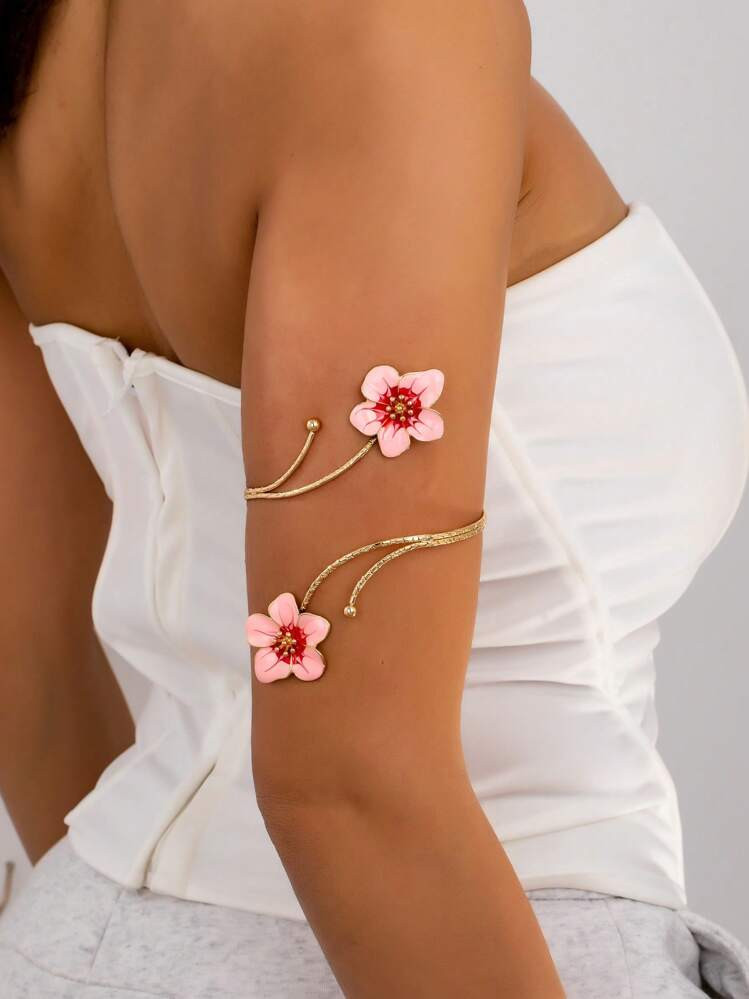 1pc Exaggerated Punk Style Alloy Metallic Multi-Color Floral Bracelet, Fashionable & Refreshing Summer Colorful Enamel Flower Bangle, Suitable For Women Daily Wear, Holidays, Mother's Day, Social Activities, Beach Vacation | SHEIN