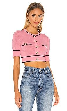 Lovers + Friends Pearl Short Sleeve Cardigan in Pink & Black from Revolve.com | Revolve Clothing (Global)