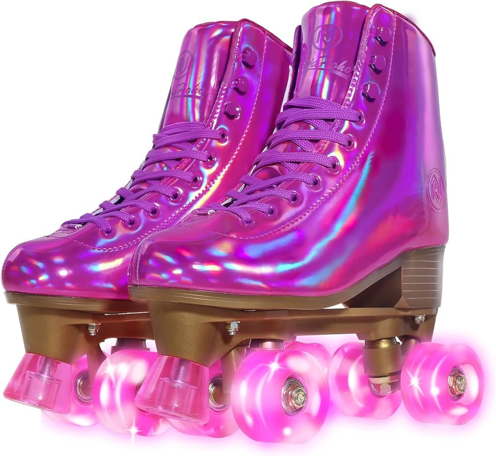 JajaHoho Roller Skates for Women, Magenta Holographic High Top PU Leather Rollerskates, Shiny Dou... | Amazon (US)