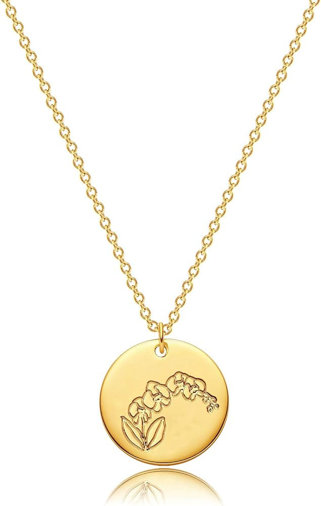 MEVECCO Birth Flower Necklace 18k Gold Custom Floral Pendant Necklaces Dainty Birth Month Flower ... | Amazon (US)
