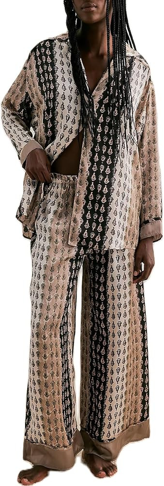 Yiulangde Womens Retro Floral Silk Cowgirl Pjs Satin Cute Wide Leg Pajama Pants Sets Girly Wester... | Amazon (US)