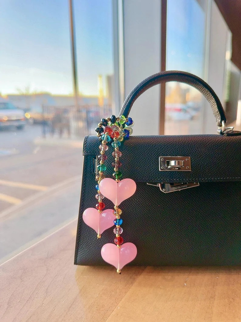 Iridescent Crystal Bag Charm, Pink and Blue Hearts Bag Pendant, Retro Colorful Crystal Love Heart... | Etsy (US)