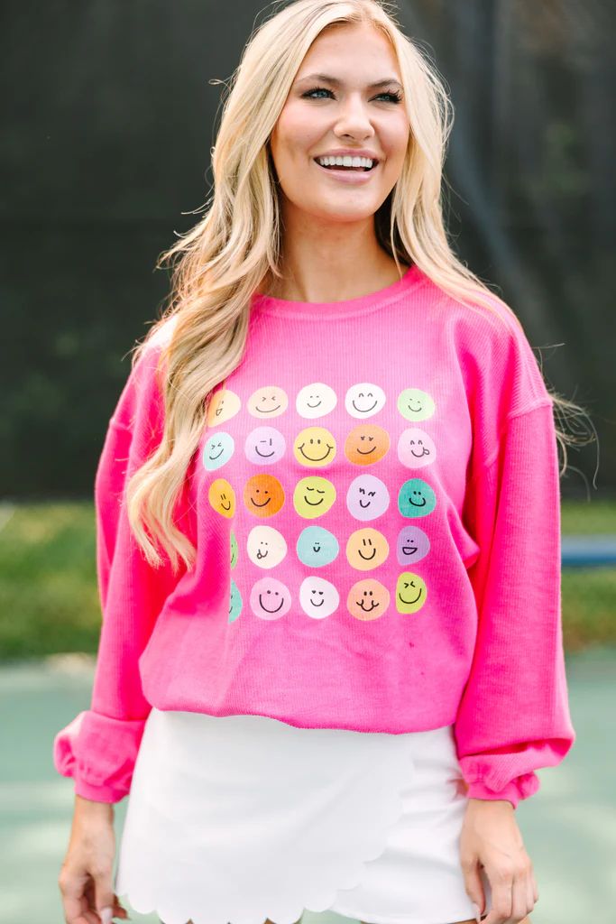 Smile Today Fuchsia Pink Graphic Corded Sweatshirt | The Mint Julep Boutique