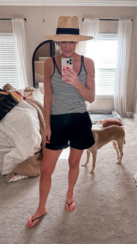 This J.Crew tank is on sale for $22.50 right now and I have it in 3 other colors 😘 
I’m 5’6” with a long torso wearing a medium- typically a small. I recommend sizing up one - it has a shelf bra built in and I’m wearing CAKES 

#LTKsalealert #LTKstyletip #LTKfindsunder50