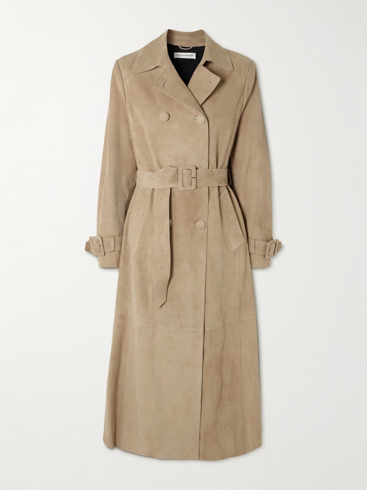 Nour Hammour - Tate Belted Suede Trench Coat - Neutrals | NET-A-PORTER (US)
