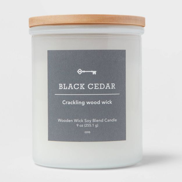 Milky White Glass Glass Woodwick with Wood Lid and Stamped Logo Black Cedar - Threshold™ | Target