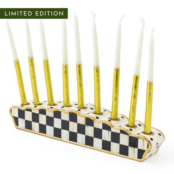 MacKenzie-Childs Courtly Check Menorah & Gold Hanukkah Candles | MacKenzie-Childs