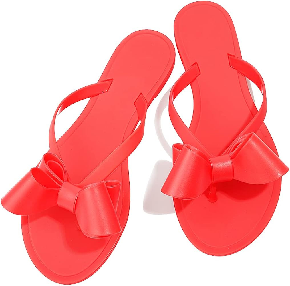 TYFLOVE Women Rivet Flip Flops Studded Jelly Thong Sandals with Bow Summer Bowtie Flat Beach Rain Sh | Amazon (US)