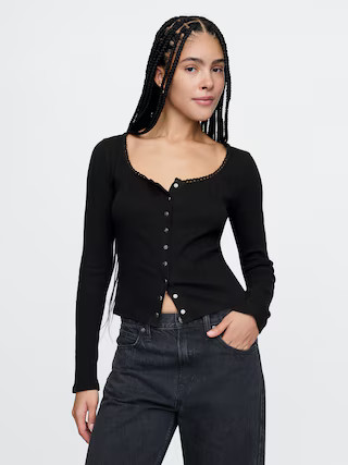 Cropped Pointelle Cardigan | Gap (US)