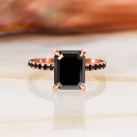 Black Emerald Cut Diamond Ring, Diamonds Jewelry, Engagement Ring For Women, 14K Rose Gold | Etsy (US)
