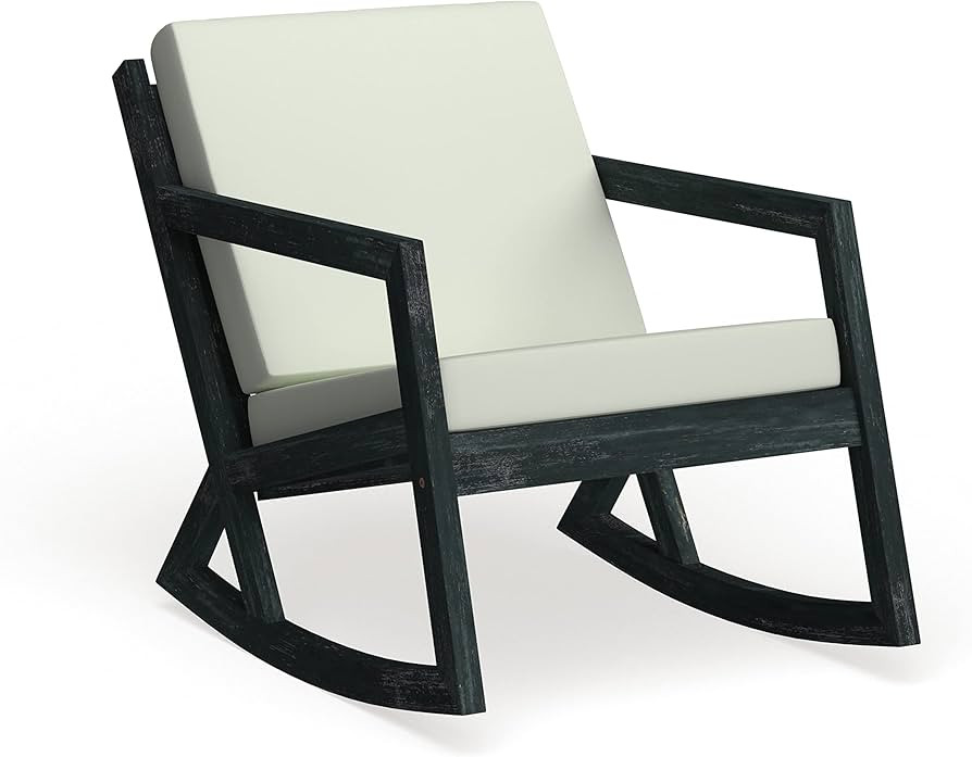 Safavieh PAT7013F Outdoor Collection Vernon White Rocking Chair, Black/Beige | Amazon (US)