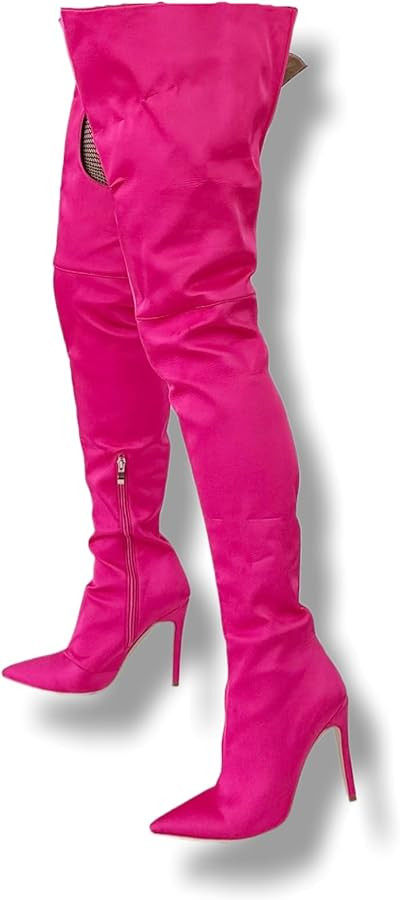 Frankie Hsu Ladies Stiletto High Heel Over The Knee Thigh Long Boots, Pink Satin Designer Style, ... | Amazon (US)