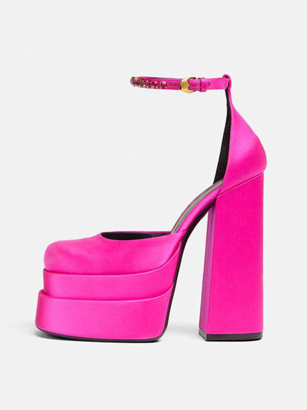 Women's Chunky Platform Heels with Rhinestone Ankle Strap | Milanoo