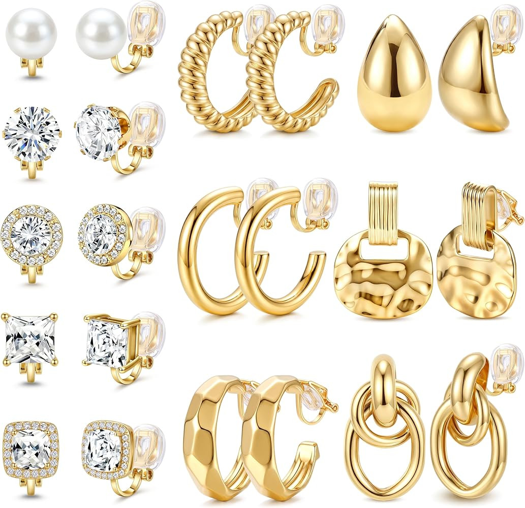 THUNARAZ 11 Pairs Clip on Earrings for Women Non Pierced Earrings Set | Amazon (US)