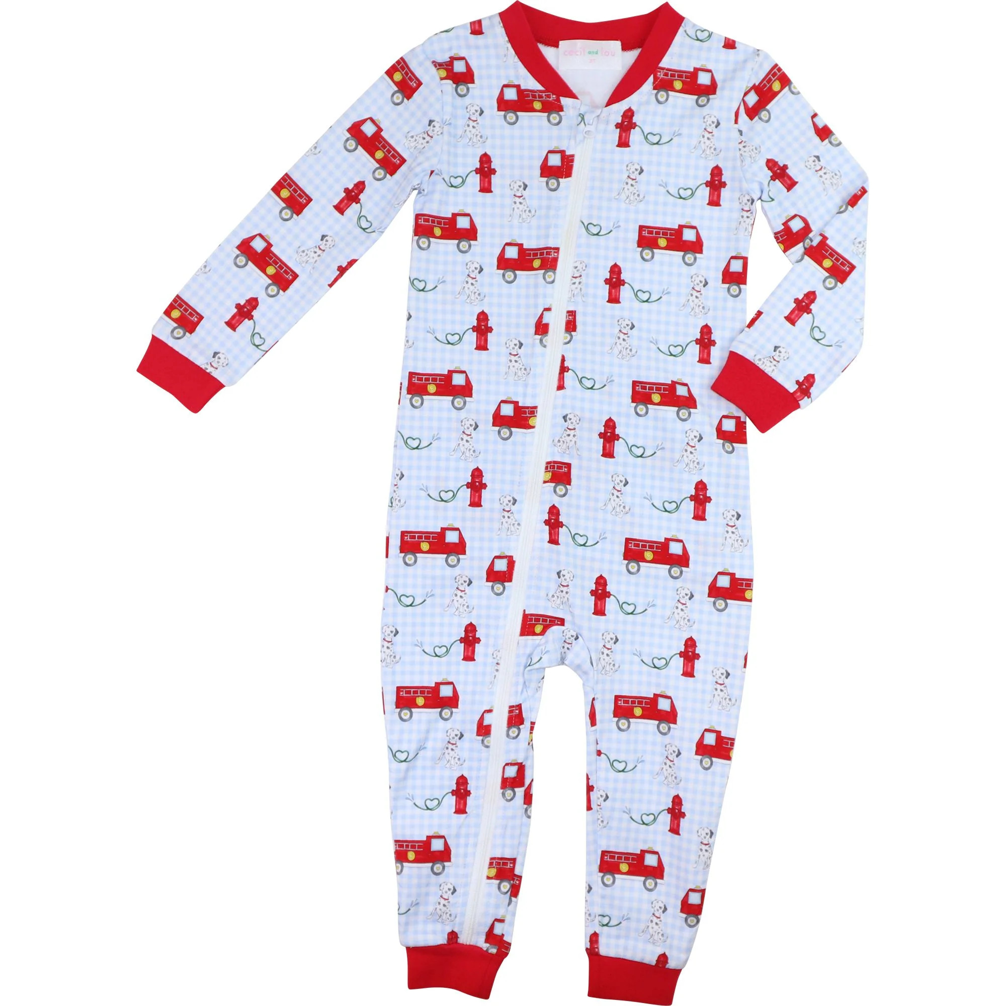 Valentine Firetruck Knit Zipper Pajamas | Cecil and Lou