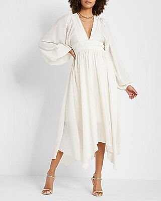 Rachel Zoe Puff Sleeve Handkerchief Hem Midi Dress | Express