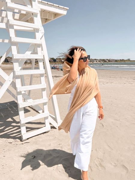 Coastal grandmother style. Linen wide leg pants and cashmere blend scarf. Coastal style. Beach days. Summer style. 

#LTKstyletip #LTKSeasonal