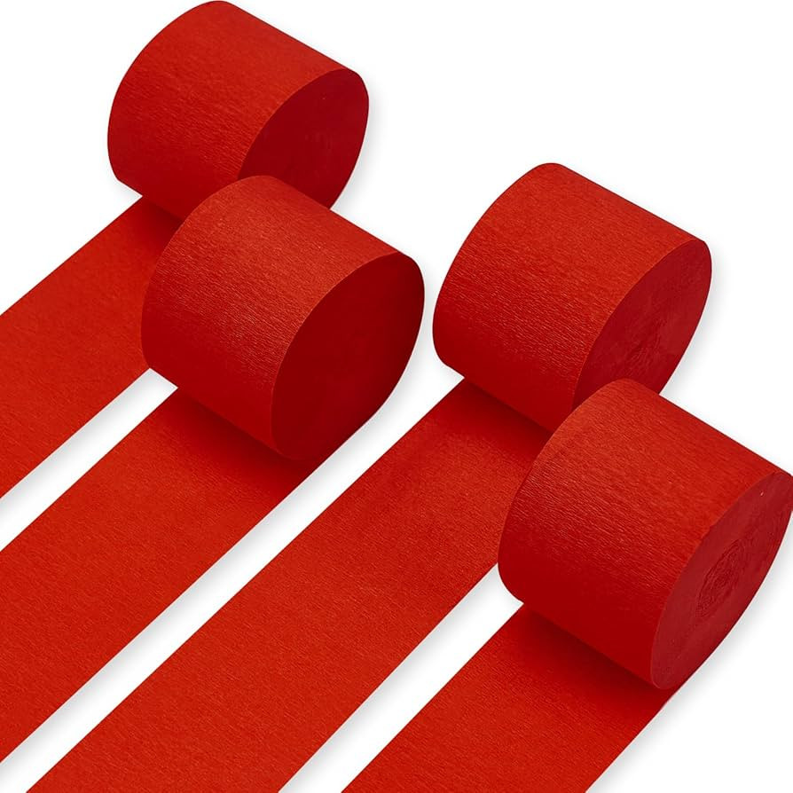 PartyWoo Crepe Paper Streamers 4 Rolls 328ft, Pack of Red Crepe Paper for Party, Wedding, Birthda... | Amazon (US)