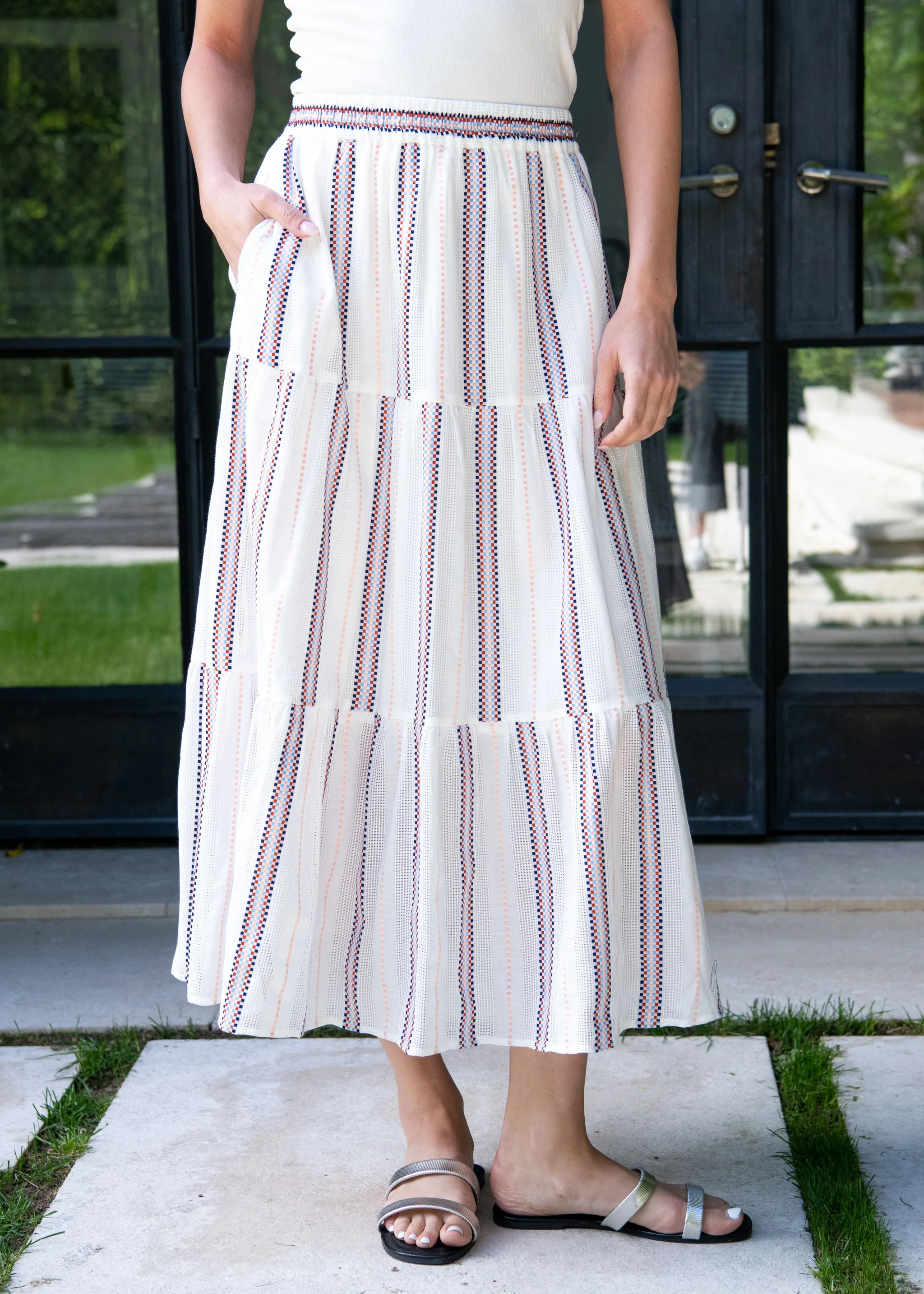 Sia Stripe Tiered Midi Skirt | Benaar La