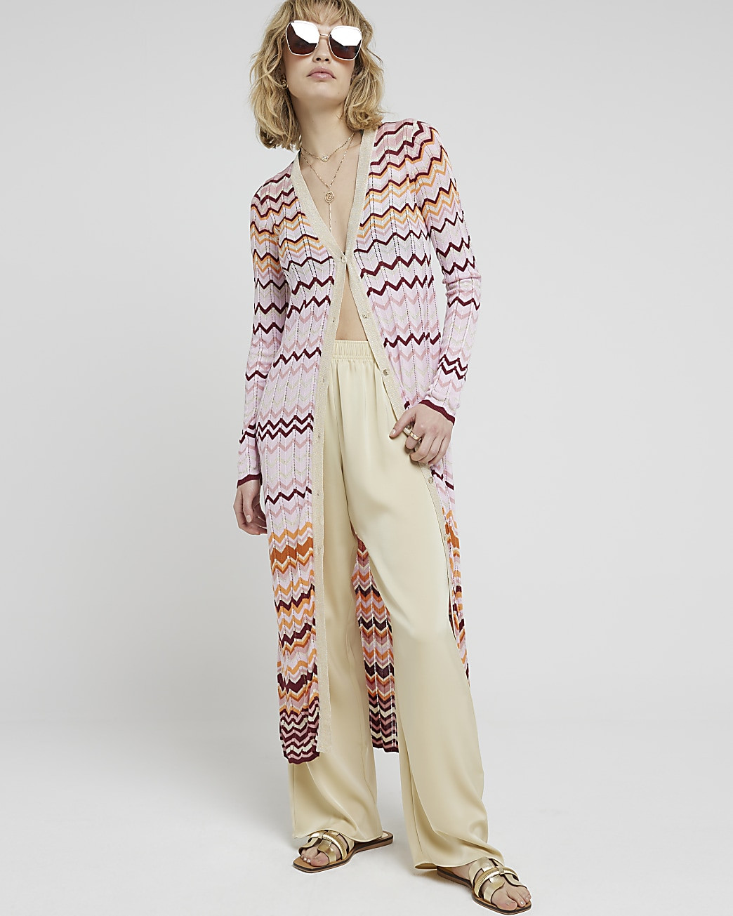 Pink knit stripe longline cardigan | River Island (UK & IE)