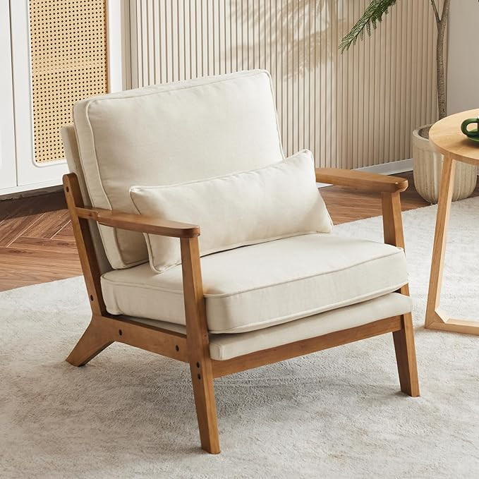 Karl home Accent Chair Wide Armrest Mid-Century Lounge Chair Linen Fabric Armchair with Lumbar Pi... | Amazon (US)
