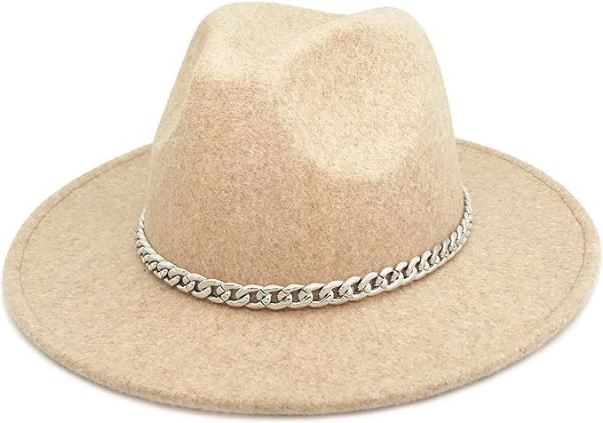 Lisianthus Women Belt Buckle Wool Wide Brim Fedora Hat | Amazon (US)