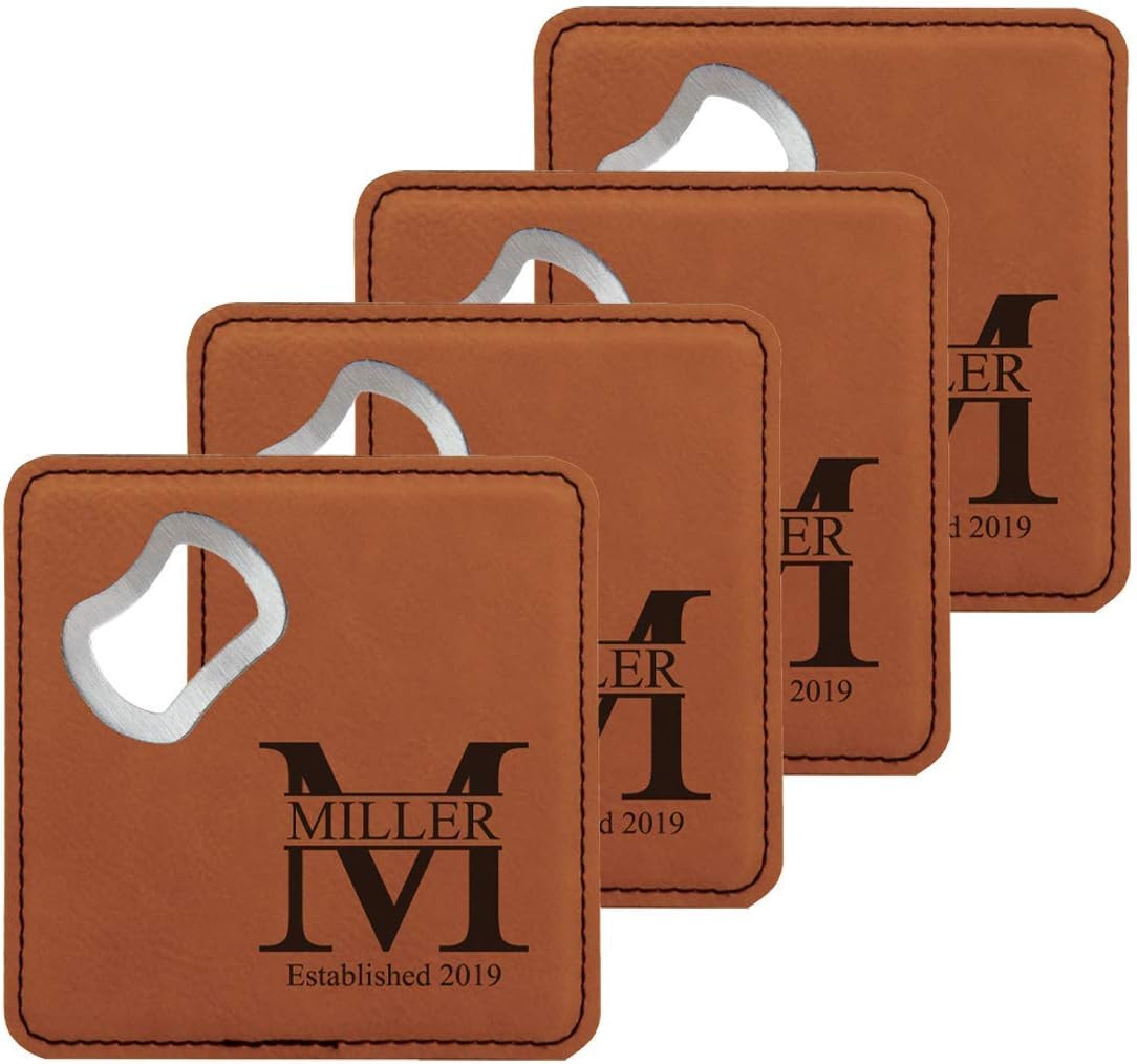 Personalized Bottle Opening Coaster Set, Custom Laser Engraved Coaster Sets (Rawhide) | Amazon (US)