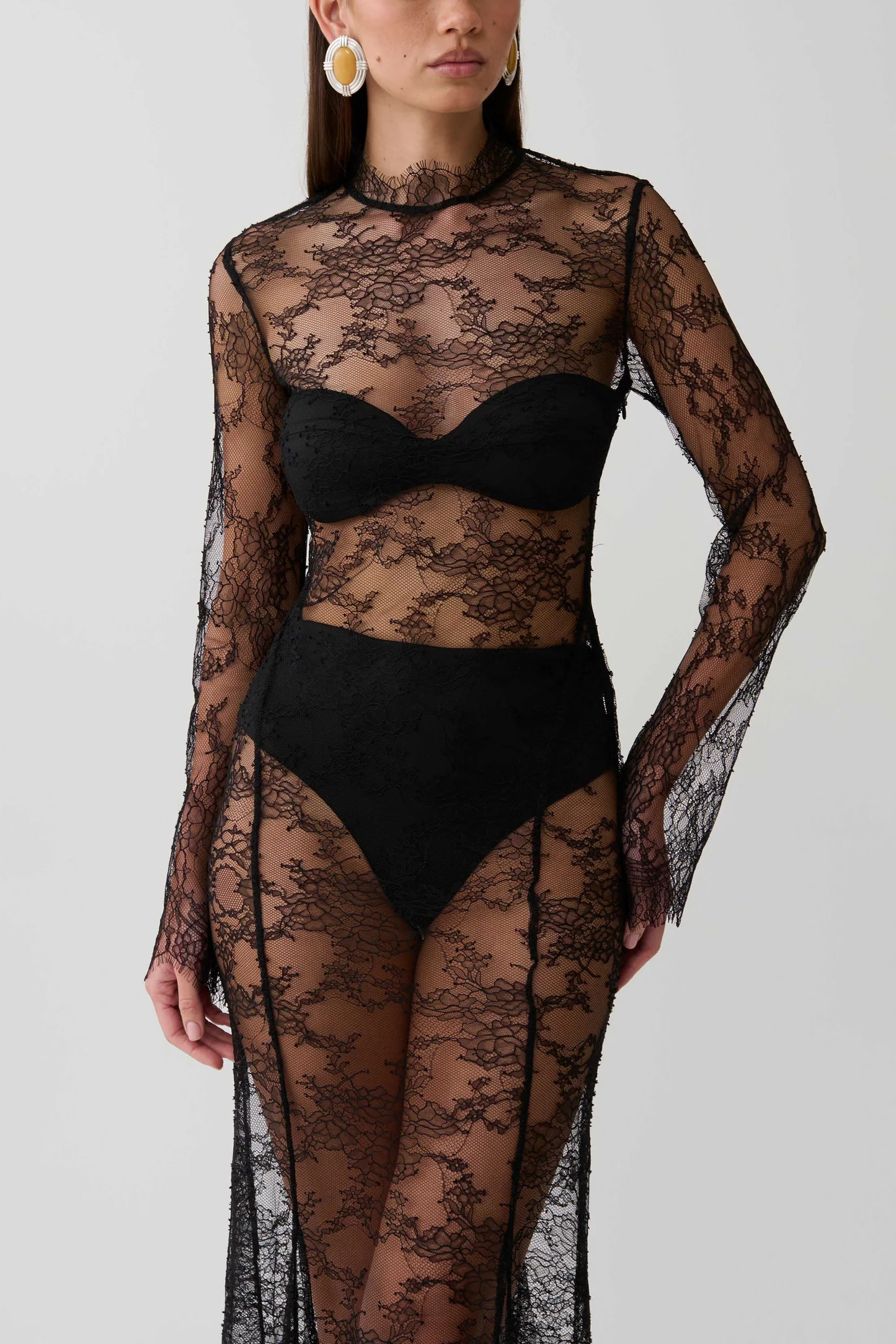 Alizette Long Sleeve Lace Maxi Dress - Black | MESHKI US