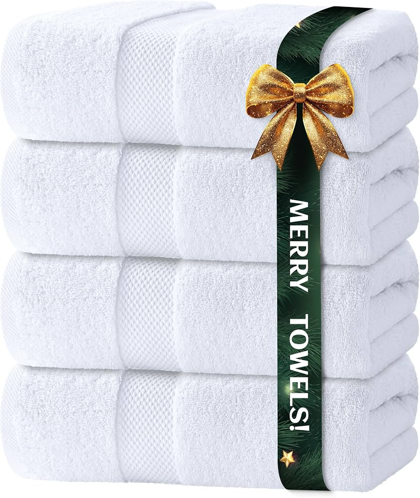 White Classic Luxury Bath Towels Set of 4 Large - 700 GSM Turkish Cotton Ultra Soft Bath Towels 2... | Amazon (US)