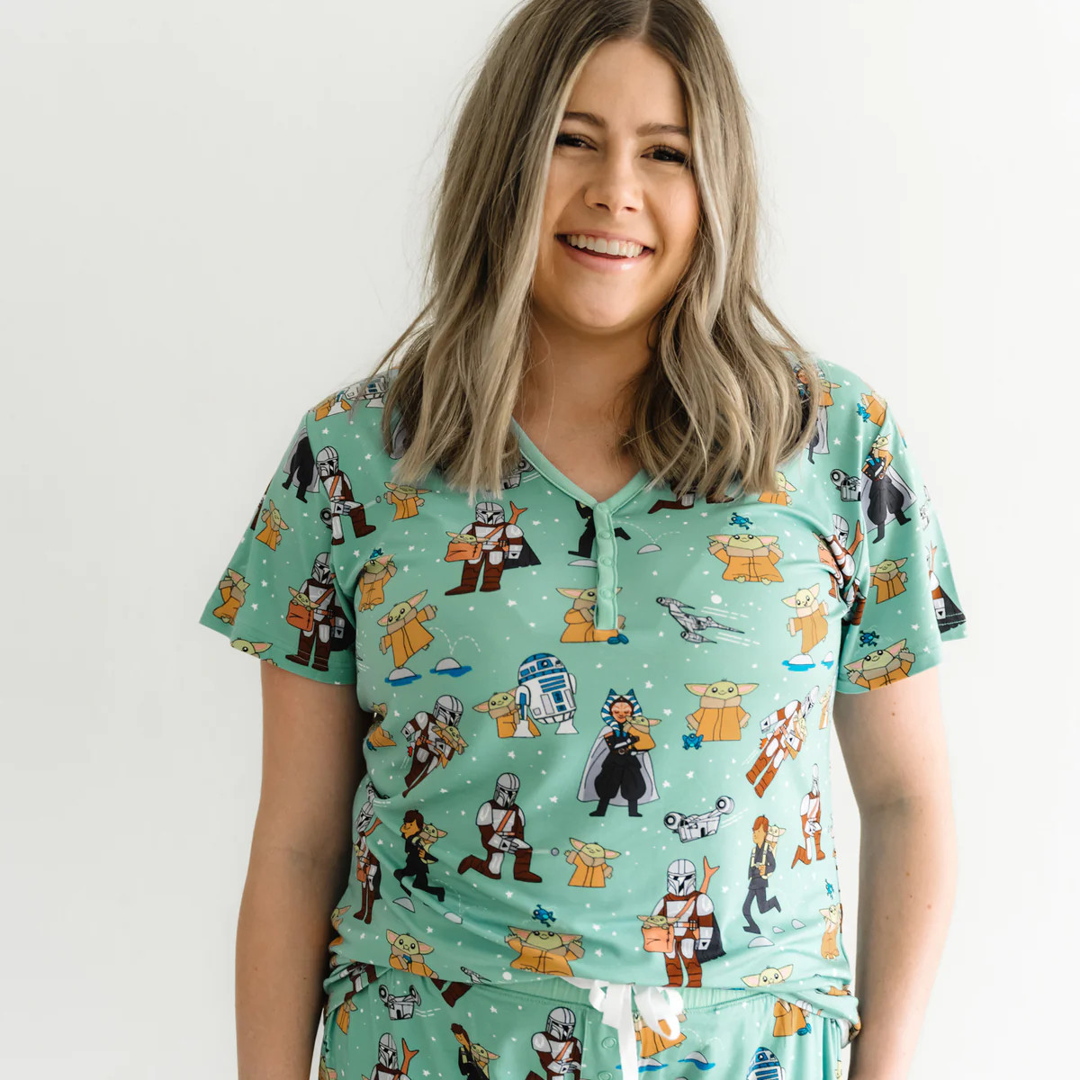 Star Wars™ Grogu™ & Friends Women's Short Sleeve Bamboo Viscose Pajama Top | Little Sleepies