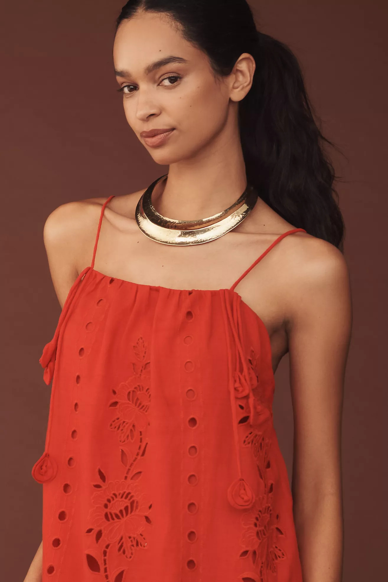 Farm Rio Richelieu Linen-Blend Sleeveless Eyelet Midi Dress | Anthropologie (US)