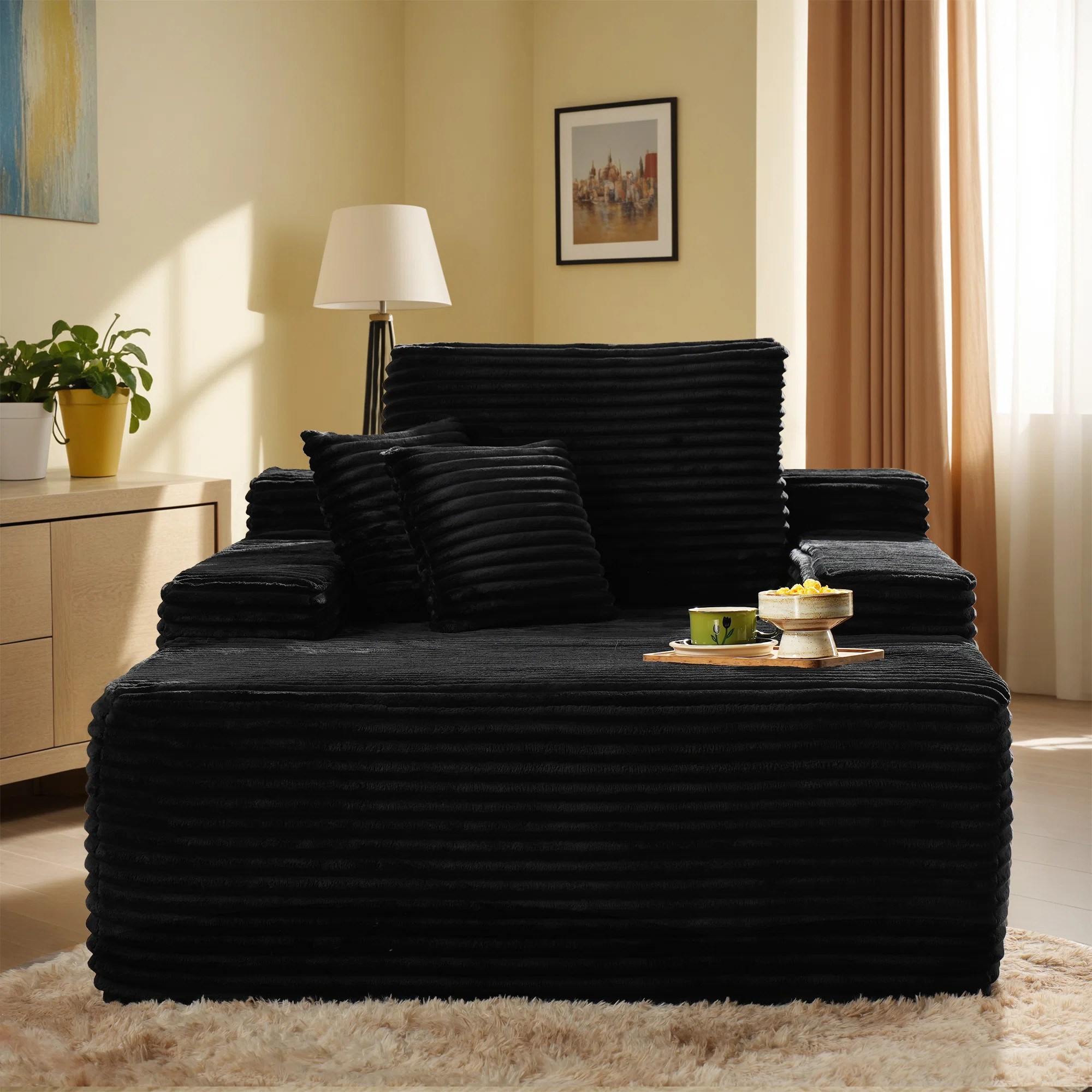 Wrought Studio™ Hogle 48.42'' Wide Upholstered Plush Corduroy Chaise Lounge Sofas With Pillows ... | Wayfair North America