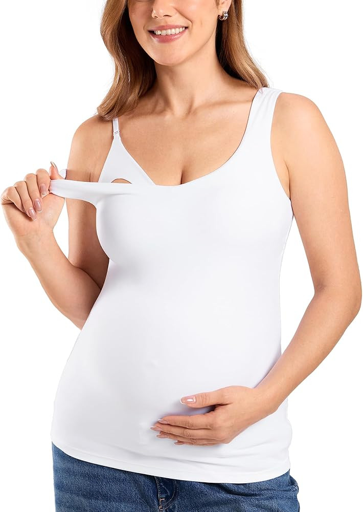 MOMANDA Maternity Nursing Tank Tops with Built in Bra Sleeveless Casual Pregnancy Tee V Neck Work... | Amazon (US)
