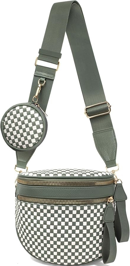 Valentoria Large Woven Leather Crossbody Bags for Women Checkered Bum Bag Sling Bag Purse Adjusta... | Amazon (US)