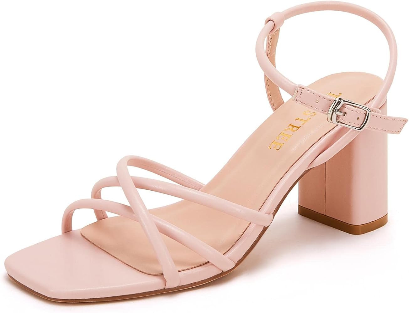 TINSTREE Women's Strappy Heeled Sandals Square Toe Block Heel Sandals Casual Chunky Strappy Heels | Amazon (US)
