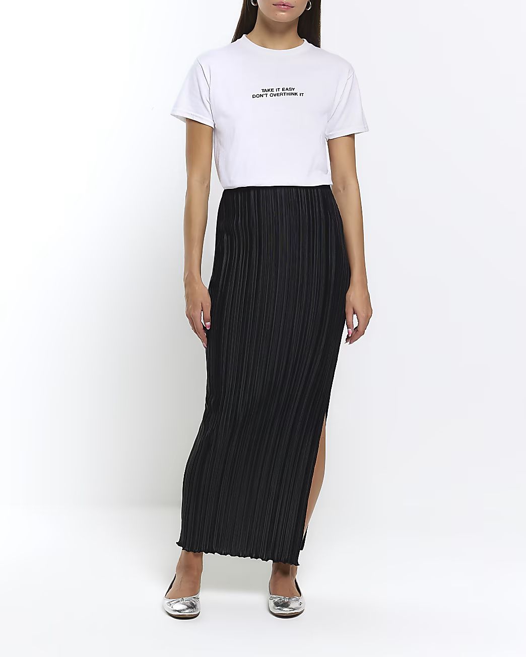 Black plisse maxi skirt | River Island (UK & IE)