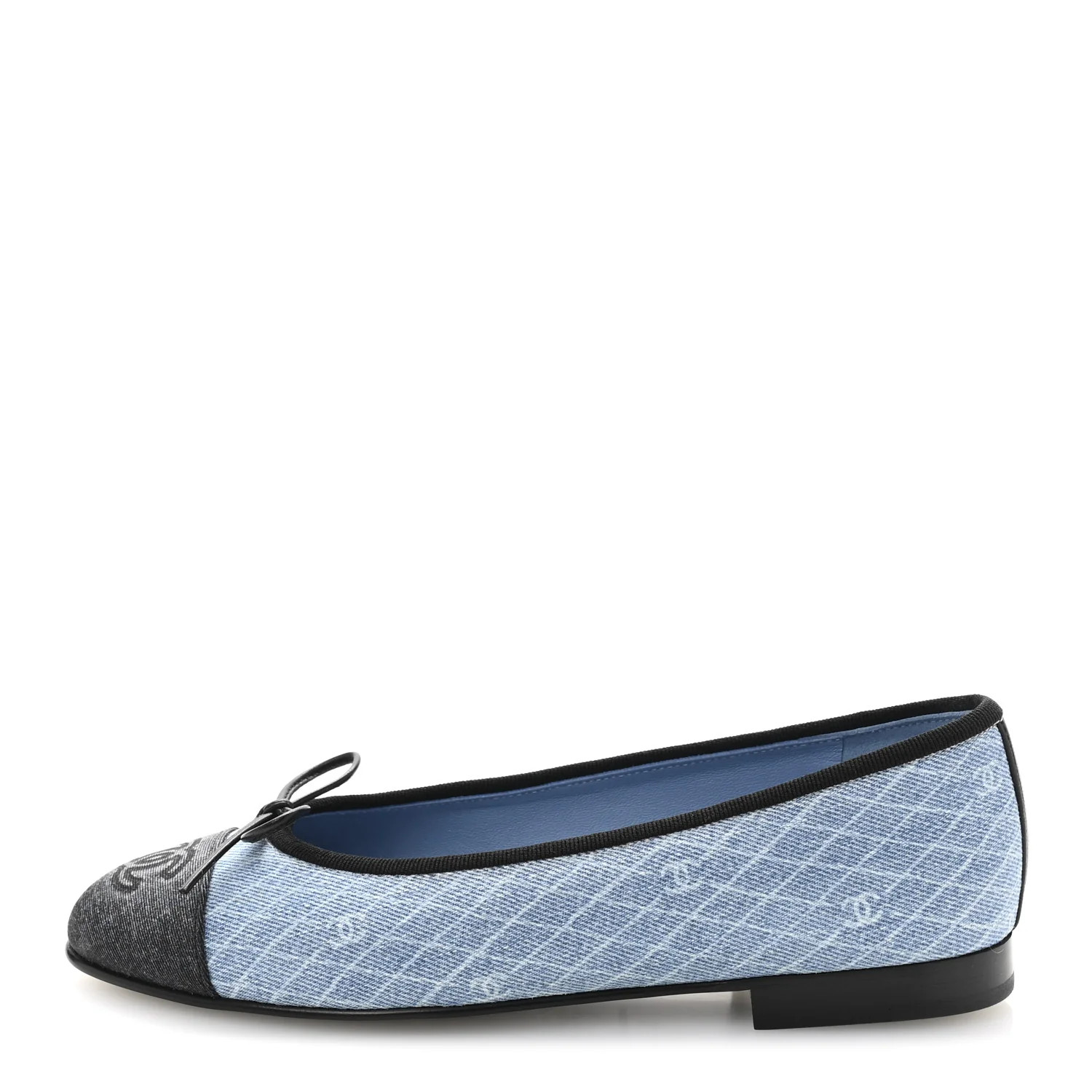 Denim Printed Quilt CC Cap Toe Ballerina Flats 35 Light Blue Dark Grey | FASHIONPHILE (US)
