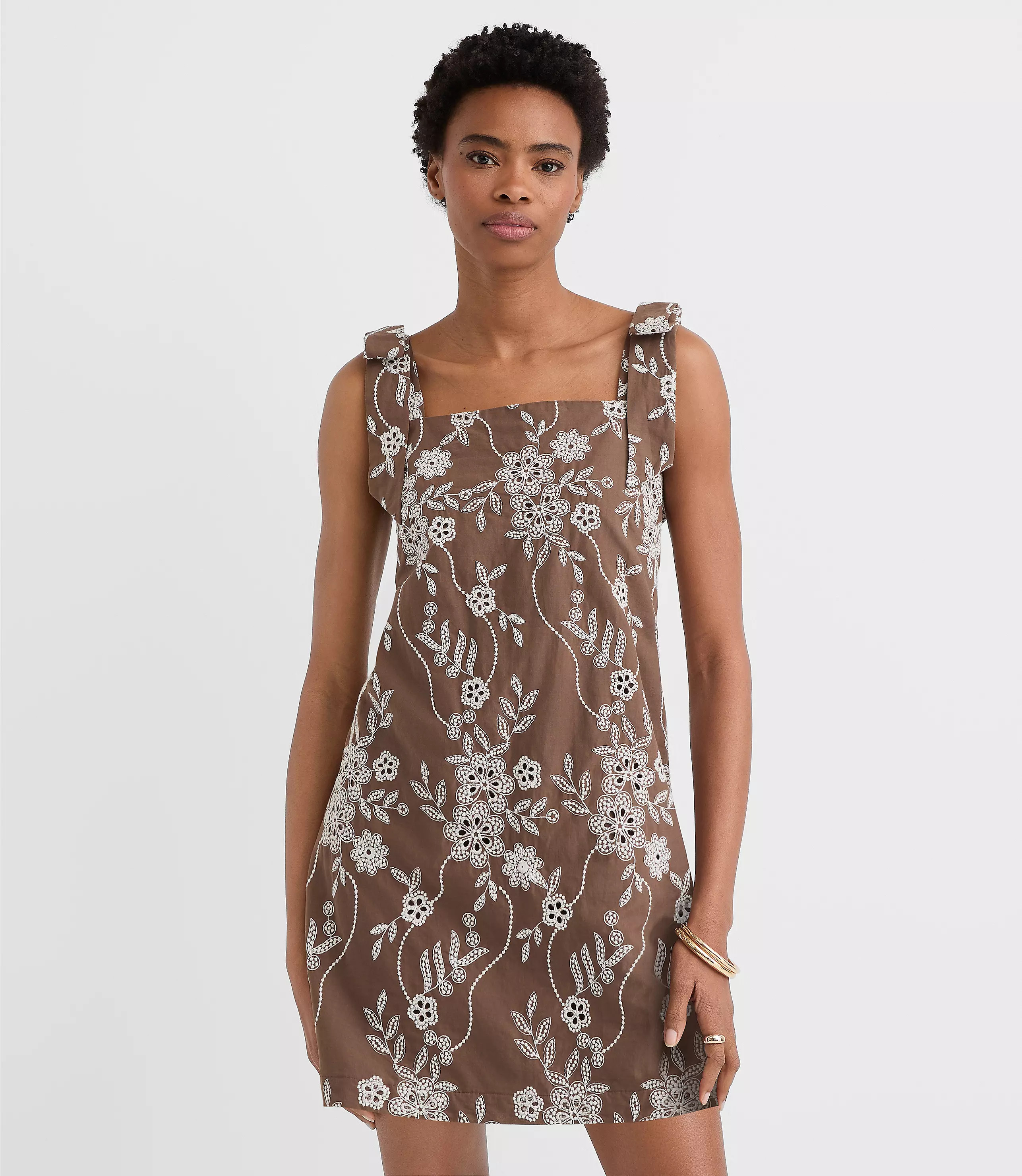 Floral Eyelet Tie Strap Mini Dress | LOFT