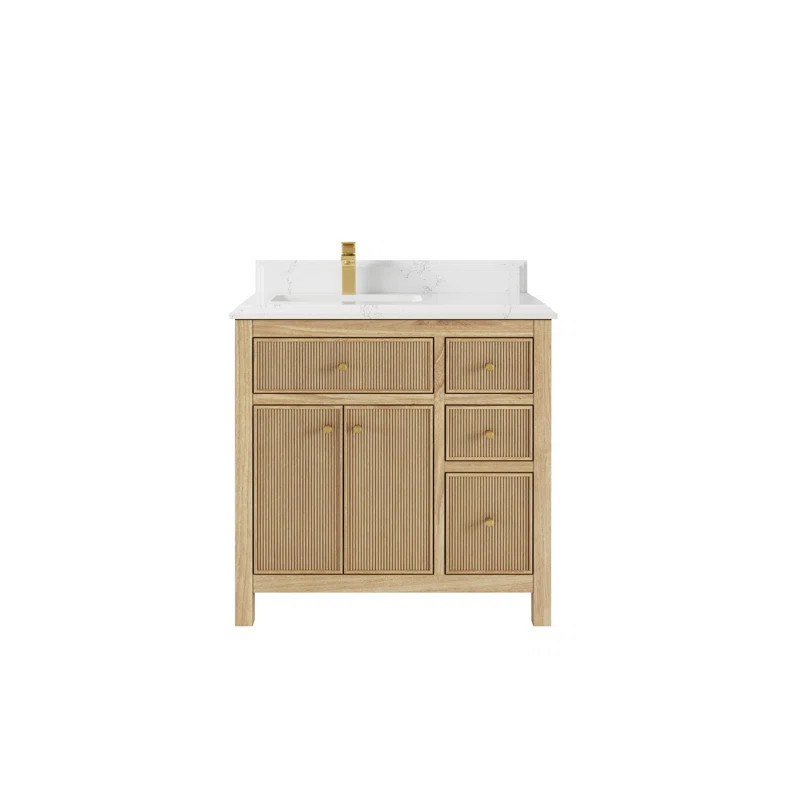 Sonoma Teak 36'' Single Bathroom Vanity with Quartz Top | Wayfair North America