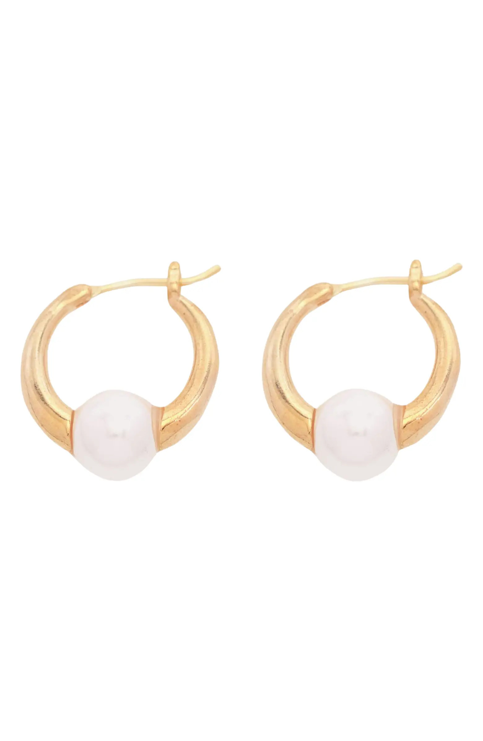 Petit Moments Remostias Imitation Pearl Huggie Hoop Earrings | Nordstrom | Nordstrom