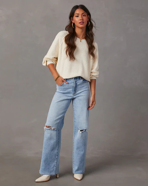 Harrington Crew Neck Pullover Sweater - Ivory | VICI