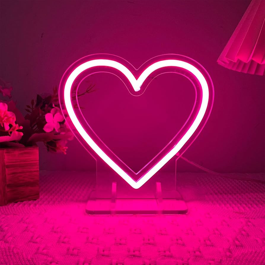 HDJSIGN Heart Neon Sign Pink Neon Light Love Heart LED Light Signs USB Dimmable Light up Sign for... | Amazon (US)