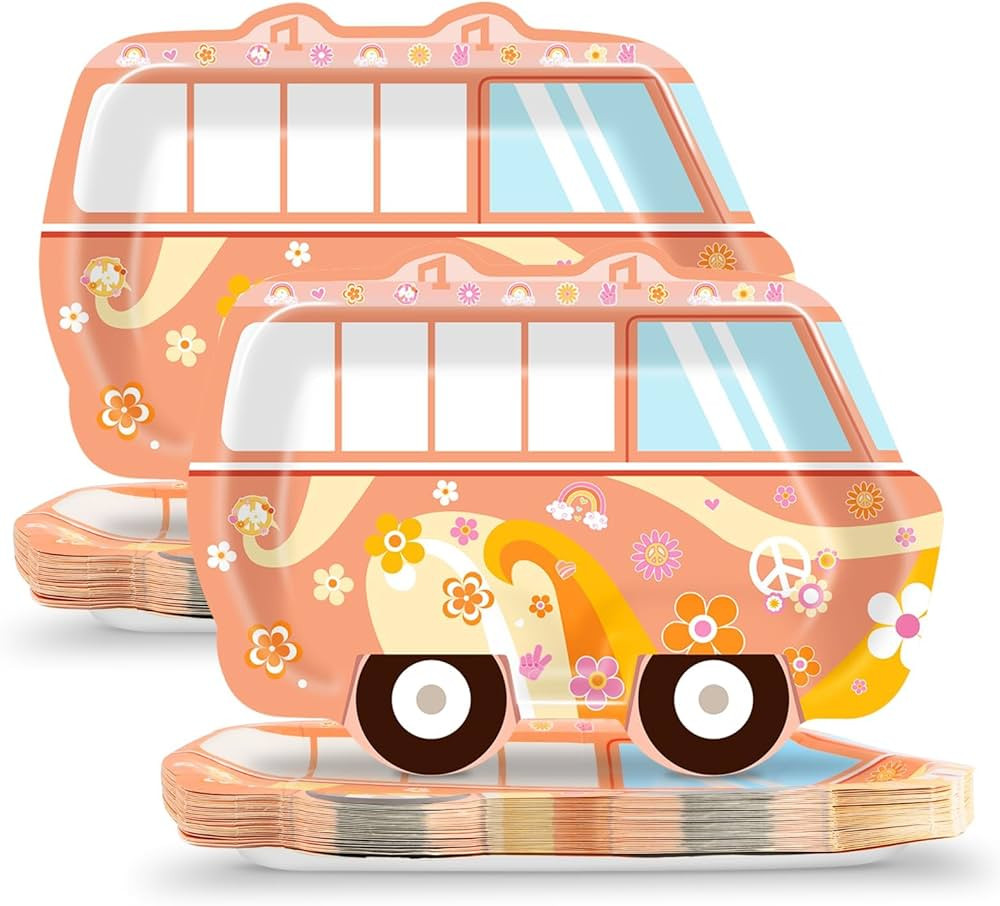 50Pcs Groovy Party Paper Plates Retro Hippie Bus Party Supplies 60s 70s Party Dinner Plates Groov... | Amazon (US)