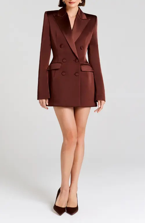 NADINE MERABI Monica Satin Blazer Minidress in Brown at Nordstrom, Size 4 | Nordstrom
