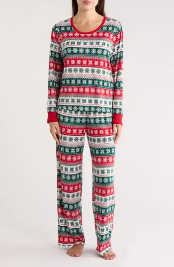 JACLYN Mom Matching Family Fair Isle Snowflake Top & Pants Pajamas in Bergen Fair Isl at Nordstrom Rack, Size Small | Nordstrom Rack