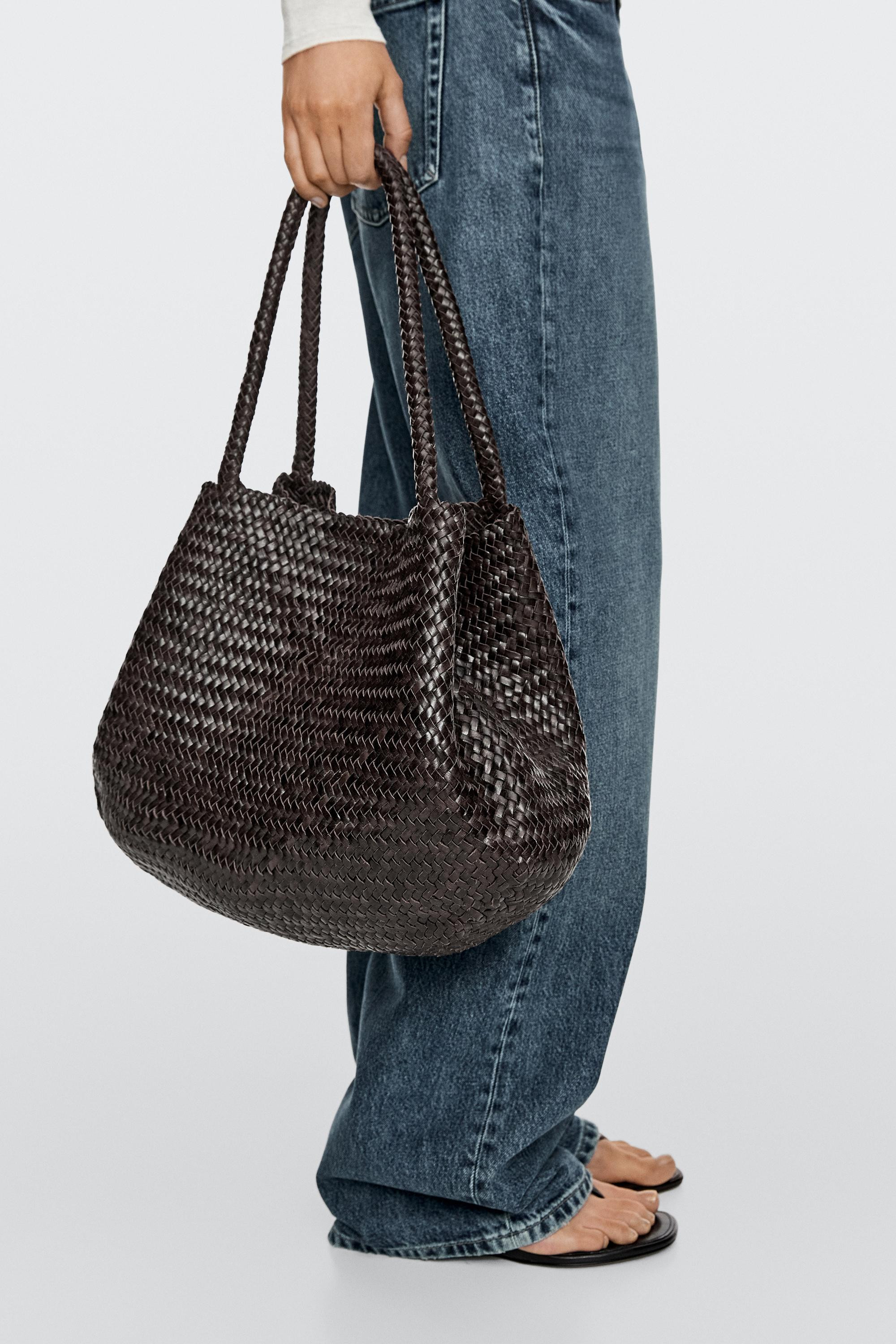 Braided nappa leather tote bag | Massimo Dutti UK